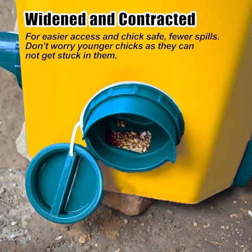 Chicken Feeder No Waste, 10 Ports Automatic Poultry Feeder with Covers & Hole Saw, Rain Proof Chicken Feeder Port for Buckets, Bins & Barrels - color: Green