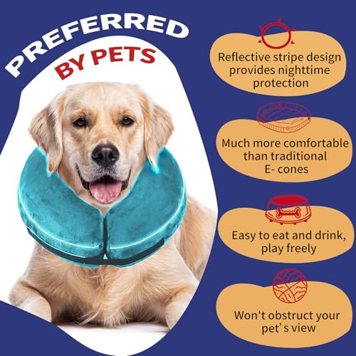Inflatable Reflective Dog Cone Collar Alternative After Surgery,Doggie Recovery Dount Neck Ecollar,Adjustable Soft Dog Cone Collar for Small Medium Large Dogs (Light Blue, S) - color: Light Blue, size: Small（8.5"-10.5"）