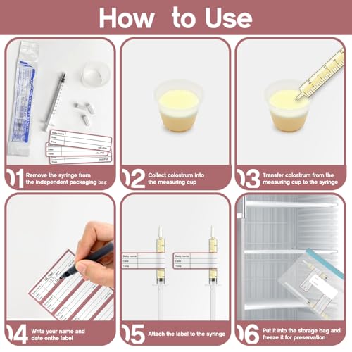 120 Sets 1/3/5ml Colostrum Collector Kit Include No Needle Colostrum Syringes with Caps 1/3/5mlx60, Stickerx120, 20ml Measuring Cupx4, Ziplock Storage Bagx12 for Breastmilk Collector - size: 120pcs-1ml/3ml/5ml