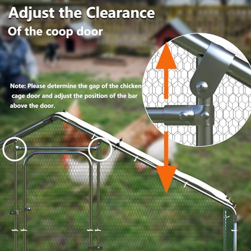 Large Metal Chicken Coop Run, Outdoor Chicken Pen for Yard (9.8x3.3x4.9 ft) | Spire-Shaped Walk-in Coop with Waterproof & Anti-UV Cover. Heavy-Duty Metal Frame. Spacious for Chickens, Ducks, Rabbits.
