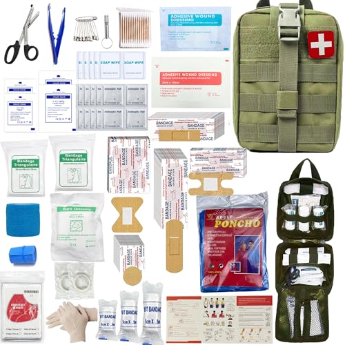 293Pcs/set - First Aid Kit Molle Pouches Emergency Survival Kit Suitable for Outdoor Activities, Home, School, Hiking, Car Travel and Camping - Quick Response First Aid Essentials (Olive Green) - color: Olive Green