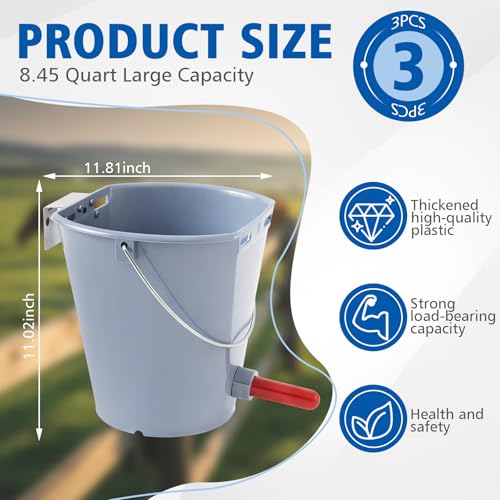 Sawysine 3 Pcs 8.45 Quart Calf Nursing Bucket, Single Teat Feeder with Metal Hanger, Hanging Calf Pail with Nipple Livestock Feeder for Over The Fence, Stall, Barn, Cowshed/Cattle Housing - color: Single Teat