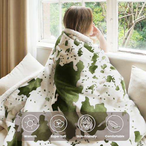 Heated Blanket Throw Blanket - Fast Heating Electric Blanket, Soft Heated Throw with 4 Time Settings,10 Heating Settings, Warm Gifts for Women Mom Grandma(50" x 60" Cow Print Sage Green) - color: 07 - Sage Ombre-white, size: Throw 50" x 60"