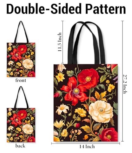 Aesthetic Floral Canvas Tote Bag - Reusable Shoulder Tote Bag for Women Lady Casual Vacation, Shopping, Work, Gym - color: 4