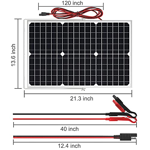 Solar Panel Kit 30W 12V Solar Battery Trickle Charger Maintainer | 10A PWM Charge Controller + Adjustable Mount Bracket for Boat Car RV Motorcycle Marine Automotive Waterproof Trickle Charging - size: 30W PWM+Load Kit