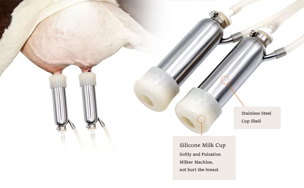 3L Cow Milking Machine Electric Pulsation Vacuum Pump Cow Milker | Portable Milking Machine for Cow, Adjustable Speed, 2 Teat Cups - style: Cow