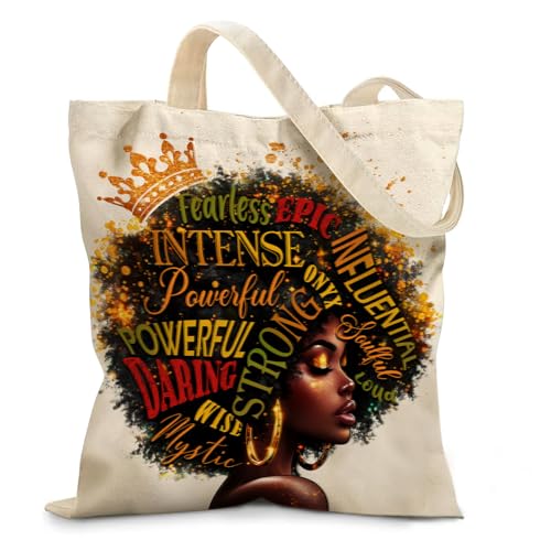 Aesthetic Canvas Tote Bag for Women - with Magnetic Snap Closure & Zipper Inner Pocket Reusable Totes Bag - color: African Girl1