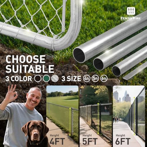 Fencer Wire 11.5 Gauge Durable Galvanized Steel Chain Link Fence Kit, Complete Fencing DIY Set w/Fence Fabric, Gate, Posts, Top Rails & Hardware for Yard, Garden & Animal Enclosures (4ft. x 104ft.) - color: Silver, size: 104 FT