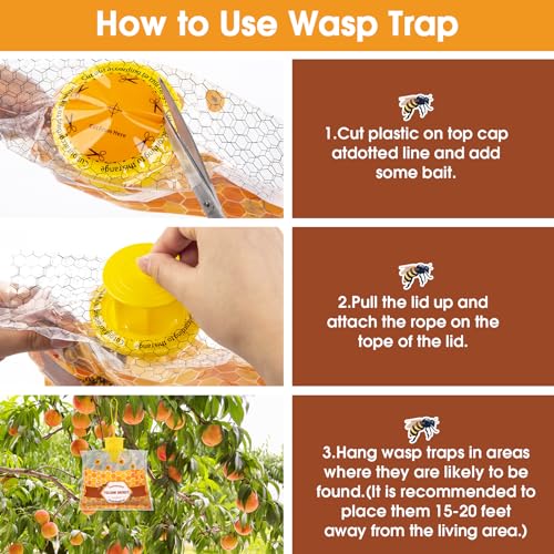 6 Pack Disposable Wasp Traps Outdoor Hanging Bags | Weatherproof Carpenter Bee Traps for Outside, Hornet & Yellow Jacket Trap, Wasp Catcher for Patio Garden Yard - size: 6 Pack