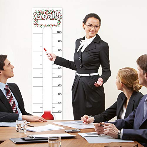 Goal Setting Fundrasing Thermometer - 48"x12" Dry Erase Self-Adhesive Goal Tracker - Poster Charts for Home, School and Office - color: White A