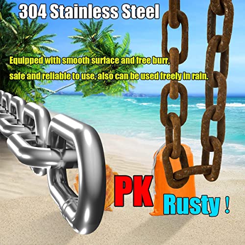 304 Stainless Steel Chain Heavy Duty Outdoor | 6.5ft 13ft Small Large Light Metal Link Chain for Home Camping Hanging etc - size: 5/32in-13ft