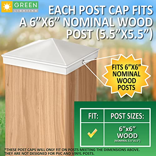 GreenLighting 6x6 Aluminum Pyramid Post Cap Cover (White 4 Pack) Fits 6x6 Nominal Wood (True 5.5 x 5.5) Powder Coated Matte Outdoor Caps Cover, Fence, Decking, Waterproof - color: White 6x6, size: 4 Pack