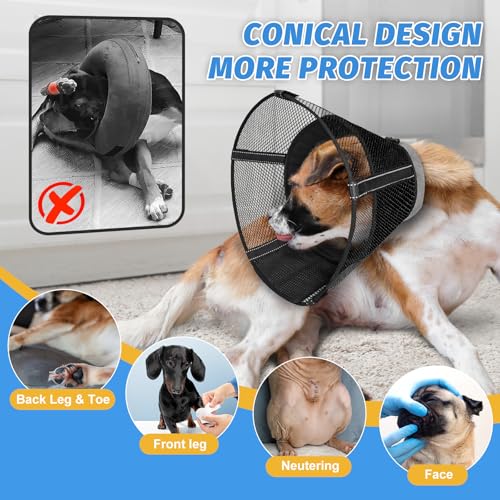 Dog Cone Collar Soft to Stop Licking Surgery Recovery Alternative | Large Medium Dogs, Breathable Mesh, Detachable Soft Liner, Surgery Spay Neuter Wound Care, Adjustable, Comfortable, Clear - color: Black, size: L(Depth: 9.8in, Girth: 13.9-17.3in)