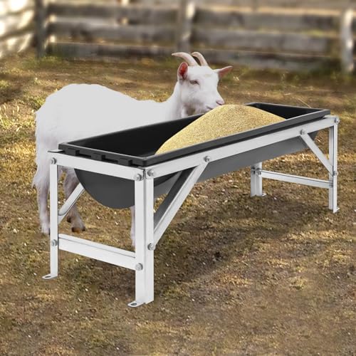 Livestock Feed Trough 9.25Gal Horse Water Trough with Stand, 39" Long Large Capacity Feeder Galvanized Livestock Feeding Troughs Heavy Duty Hay Feeder for Goats, Sheep, Calves (Silver+Black) - color: Silver+Black