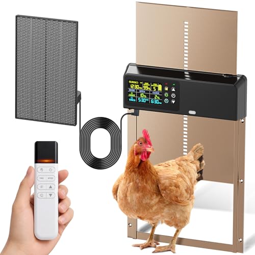Automatic Chicken Coop Door: 3500mAh Solar Powered, 656ft Long-Range Remote, Intuitive Color LCD Display, Anti-Pinch Safety Sensor, Weather-Resistant Aluminum Auto Door for Poultry
