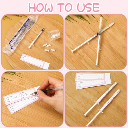 Trelaco 100 Sets 1 Ml Breast Milk Syringes No Needle Colostrum | Sterile Sealed with Caps and Cup, Baby Name Labels, Needle-free Harvesting for Storing Freezing Milk, For Postpartum Moms - size: 1 ml