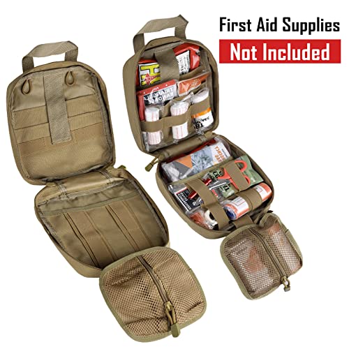 LIVANS 1000D First Aid Bag Empty, Medical Ifak Pouch for Emergency & EMT | Molle Compatible, Rip-Away & Quick-Release Design, Versatile for Tactical, Camping, Hiking and Travel - color: Khaki(7.1"l X 3.5"w X 8"h)