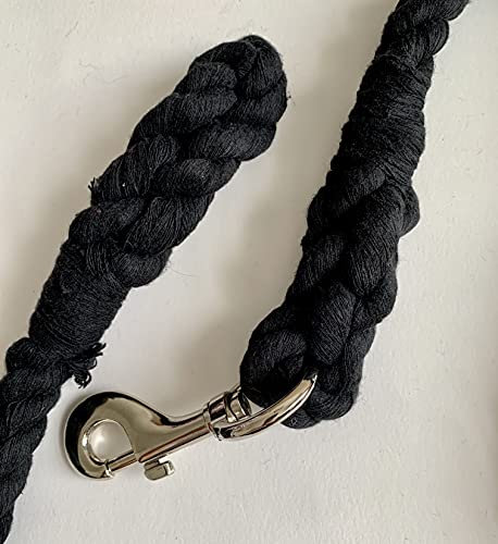 Majestic Ally Pack of 2 Solid Cotton Lead Rope for Horses & Livestock – 10 Foot Long and 5/8 inch (16MM) Thick - Replaceable Heavy-Duty Satin Bolt Snap – Handmade – Soft, Broken in Feel (Black) - color: BLACK
