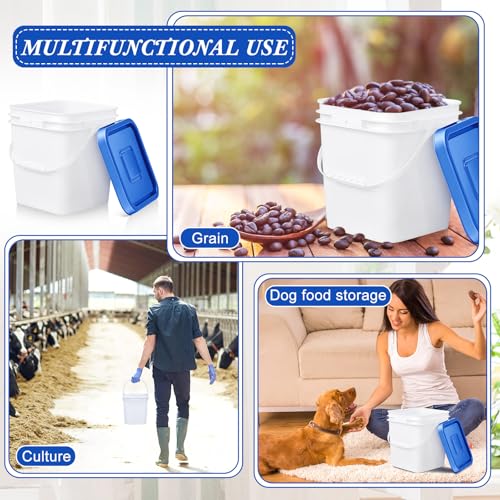 Mumufy 5 Pcs 3.5 Gallon Square Food Grade Bucket with Lid Square Bucket Pail Plastic Handles for Long Term Food Storage, Camping, Fishing, Home Organization Easy Stack and Store (Blue Lid) - color: Blue Lid
