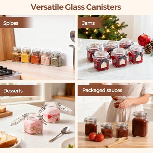 ComSaf Square Small Glass Spice Jars with Airtight Lids 4 oz 12 Pack Pantry | Honey herbs, Farmhouse pantry organization, Mini favor jars, Labels included, Funnel included, Kitchen storage, Snacks - size: 4oz*12