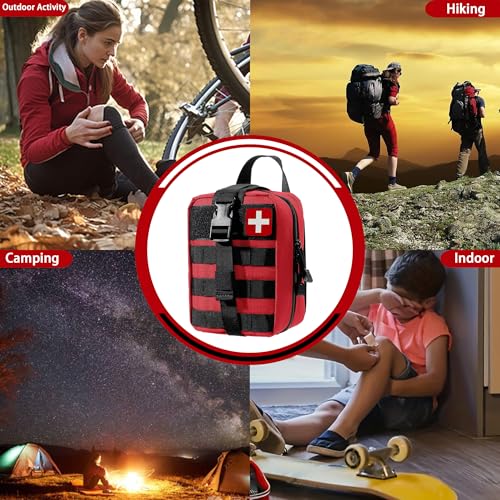 293Pcs/set - First Aid Kit Molle Pouches Emergency Survival Kit Suitable for Outdoor Activities, Home, School, Hiking, Car Travel and Camping - Quick Response First Aid Essentials (Red) - color: Red