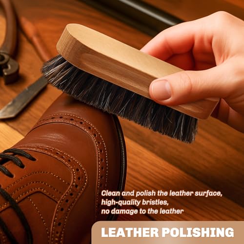 2 Pcs Horsehair Shine Shoes Brush Kit Polish Dauber Applicators Cleaning Leather Shoes Boots Care Brushes Suede Cleaner Brush(Wooden Concaved Brush) - style: Wooden Concaved Brush