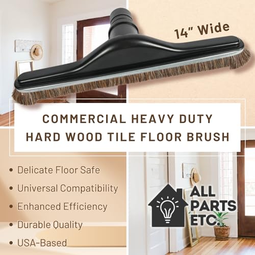 Backpack Vacuum Cleaner Hard Wood Tile Floor Brush 14” Wide with Bumper for Natural Horsehair Soft Bristles Hoover, Sanitaire, Carpet Pro, Proteam Back Pack Vacuums and More
