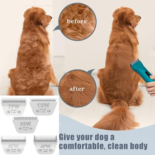 Wide Blades for Dog Grooming, Size #7FW Wide Blades,Cutting Length 1/8"(3.2mm) | Dog Clipper Blades Compatible with Andis, Oster A5, Wahl km10, Stainless Steel, For Dog, Cat, Horse - style: #7FW(3.2mm)