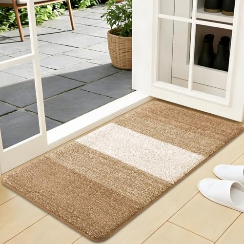 Kitinjoy Indoor Outdoor Door Mat, 40x24 Non-Slip Dirt Trapper Doormats | Camel Low-Profile Washable Inside Entrance Front Floor Mat, Sturdy Soft Entry Striped Doormats for Entryway - color: Camel, size: 40'' X 24''