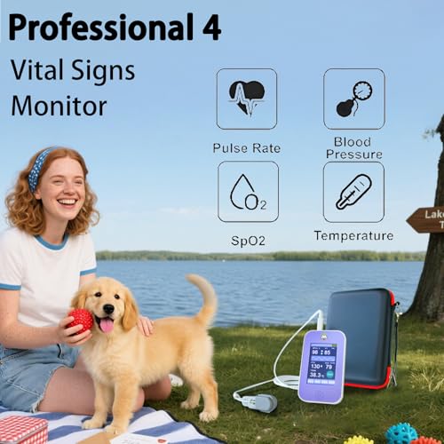 Veterinary Pet Vital Signs Monitor, Rechargeable Touch Screen Pet Health Detector, Accurately Monitor SpO2, Pulse Rate, Temperature & Blood Pressure for Dogs Cats