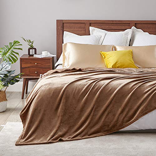Hansleep Throw Camel Fleece Blanket, Soft Flannel Bed Blanket | Fuzzy Cozy Blanket 50x60 Inches, Multi-use for Bed, Sofa, Couch, Travel, Camping, All Season Warm Lightweight Cover - color: Camel, size: Throw (50x60 Inches)