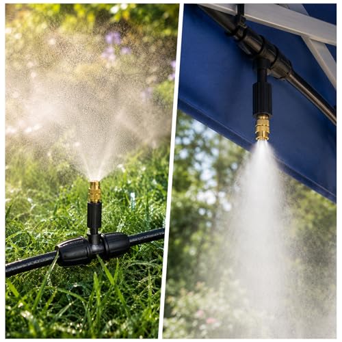 Misters for Outside Patio with Timer, Misting Cooling System with 33FT Hose and 8 Brass Nozzles, 9 Modes, 3/4” NPT Faucet Adapter, Automatic Misters for Chicken Coop Backyard Garden Porch Gazebos