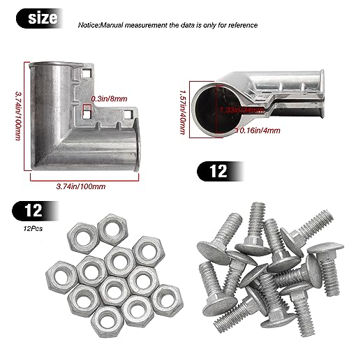 MDEOOSKY 4pcs Chain Link Fence Gate Corners Chain Link Gate Hardware Chain Link Fence Parts with 12pcs Bolts, Replacement for 1 3/8" X 1 3/8" Outdoor Diameter Pipe