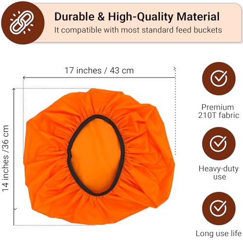 Horse Bucket Cover - Waterproof Bucket Cover for Feed Buckets for Horses, 210T Ripstop Polyester, Fits 2-5 Gallon (8-20 Quart), Cold-Flexible Daily-Use Cover - color: Orange