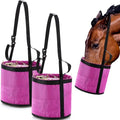 2 Pcs Horse Feed Bag, Heavy Duty Mesh Feeder with Adjustable Strap, Pink | Hay Bag, Grazing Muzzle, Slow Feeder, Trail Riding, Stall Use, Equine, Waterproof Bottom, Breathable Mesh, Padded Neck - color: Pink