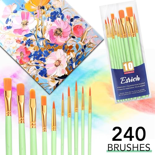 ESRICH 240PCS Paint Brushes, Paint Brush for Acrylic Painting | Artist Paintbrushes for Oil Watercolor, Body Face Rock Canvas, Small Paint Brushes for Kids, Green - color: Green, size: 240