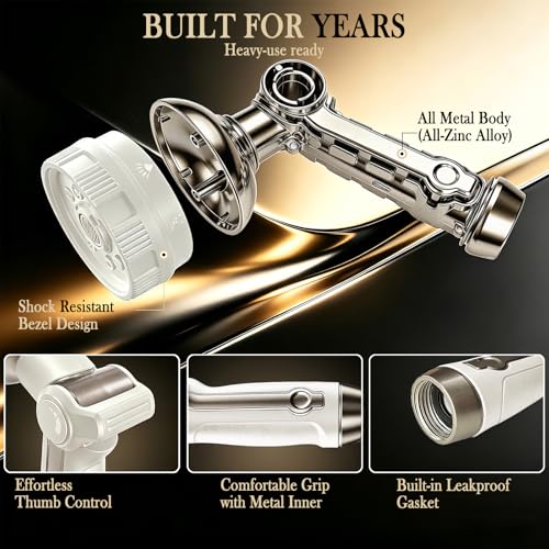 Garden Hose Nozzle Heavy Duty Metal Water Hose Sprayer | Heavy Duty Metal Spray Nozzle With Thumb Control. Japanese-style Design & 8 Spray Patterns For Different Blooming Seasons - color: Beige