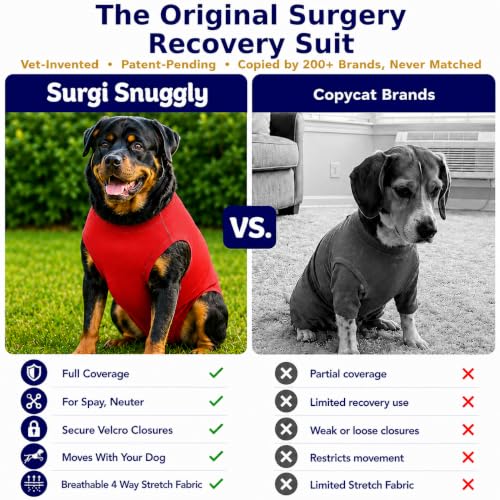 Surgi Snuggly Dog Surgery Recovery Suit, Cone Alternative, Spay/Neuter 2XLS | Dog Recovery Suit for Dogs — Veterinarian-Invented Surgical Suit & Recovery Onesie with Easy Bathroom Access After Surgery - color: Radiant Red, size: 2 Extra Large Small(L-28"-