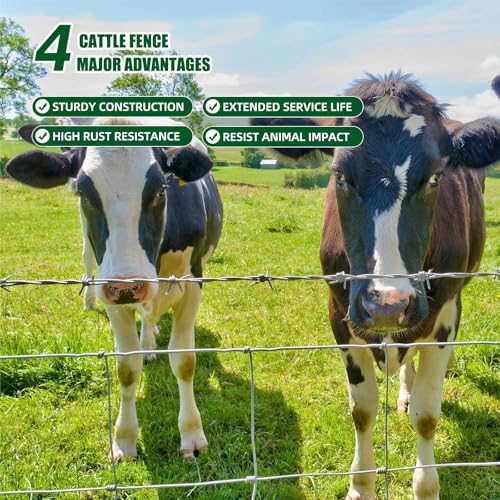 Livestock Fence, 4ft X 164ft Galvanized Wire Field Wire Fencing, Cattle Fence, Deer Fence, Heavy Zinc Coating Farm Fence Used to Hog Goat Fencing for Yard and Field Hog Horse