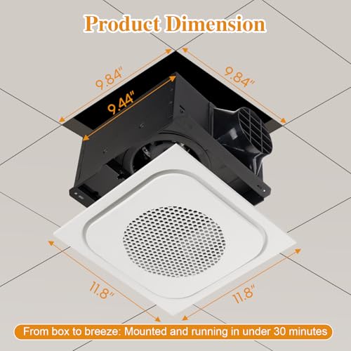 12" Bathroom Exhaust Fan with Light Ultra Quiet Ventilation Fan Combo 1.0 Sone 220CFM 10"x10" Mount (Induction) - color: Induction