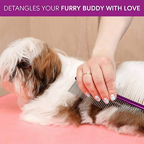 10-Inch Dog Combs for Grooming Matting, Metal Comb for Dogs and Cats | Greyhound Grooming Comb with Fine and Wide Rounded Stainless Steel Teeth for Detangling Medium to Coarse Fur - size: 10"