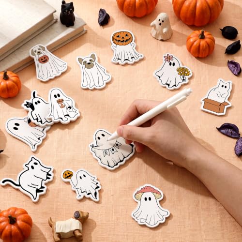 Yinder 24 Pads Funny Cat Shaped Sticky Notes Kawaii Memo Office School | Self Adhesive Tabs for Desk Organization, Pet Lover Gifts Party Favors, Cute Animal Cartoon Stationery Supplies - style: Ghost Animal