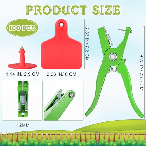Lothee 100 Pcs Blank Cattle Ear Tags with Pliers Large Red Plastic Precision Animal Identification Blank Livestock Ear Tags for Cattle Cow Horse Dog Pig Goat Sheep Farm Management - color: Red