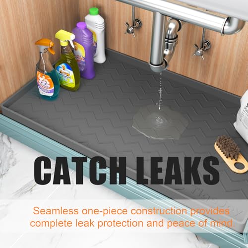 TigeJoy Under Sink Mats for Kitchen Waterproof 37" x 22", Cabinet Liner | Leak-Proof Silicone Mat Sink Protector, Kitchen Essentials Organizer and Storage,Boot or Shoe Tray, Pet Feeding Mat - color: Black, size: 22"W x 37"L