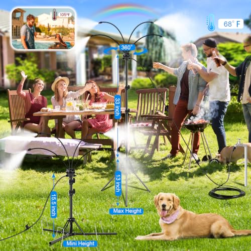 Standing Misters for Outside Patio - 5.3FT Stand Misting System for Cooling Outdoor Areas, Easy to Install & Maintain, 4 Adjustable Nozzles for Custom Coverage, Durable for Backyard Use