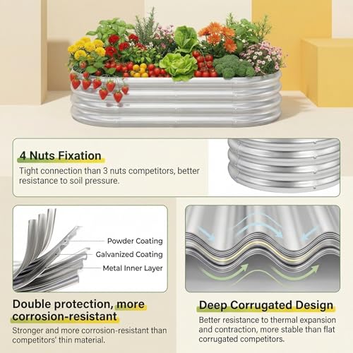 Land Guard 2 Pack 4×2×1ft Galvanized Raised Garden Bed Outdoor, Heavy Duty Bottomless Metal Raised Planter Box for Vegetables, Flowers, Herbs, Backyard Patio Gardening, Silver - color: 1-silver, size: 4×2×1ft(2pcs）