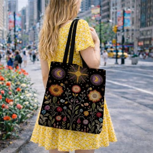Vintage Floral Canvas Tote Bag, Aesthetic Botanical Reusable Grocery Bags for Women, Elegant Floral Lover Gift Tote - color: Color23