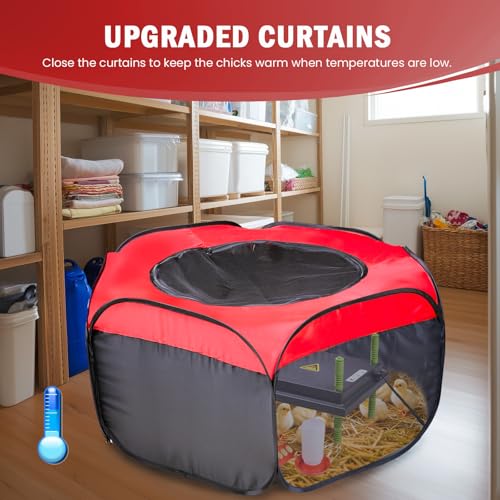 Tetuga Brooder Box for Chick Starter Kit with 10x 12” Brooder Heating Plate | Chicken Brooder Pen All-In-1 Bundles with Chicken Feeder, Waterer, Up to 15 Chicks, Ducks & Quail, Indoor & Outdoor Use, Red - color: Chicken Brooder Tent Bundles,Red