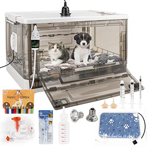 Puppy Incubator with Heating - Puppy Incubator,Fan Ventilation Circulation Design,Kitten Incubator,Incubator for Puppies with Puppy Bed Mat (55L)