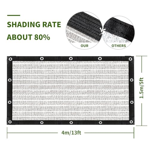 80% Silver Shade Cloth for Garden,Pergola,Greenhouse,Chicken Coop,Kennels,Shade Cloth with Grommets,Simple Hanging Covers - size: 5ft×12ft